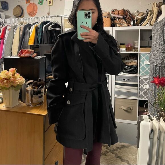 Zara basic belted black coat - Picture 10 of 11